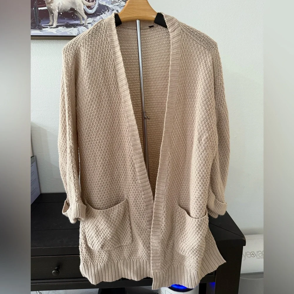 Cozy Beige Knit Cardigan Sweater